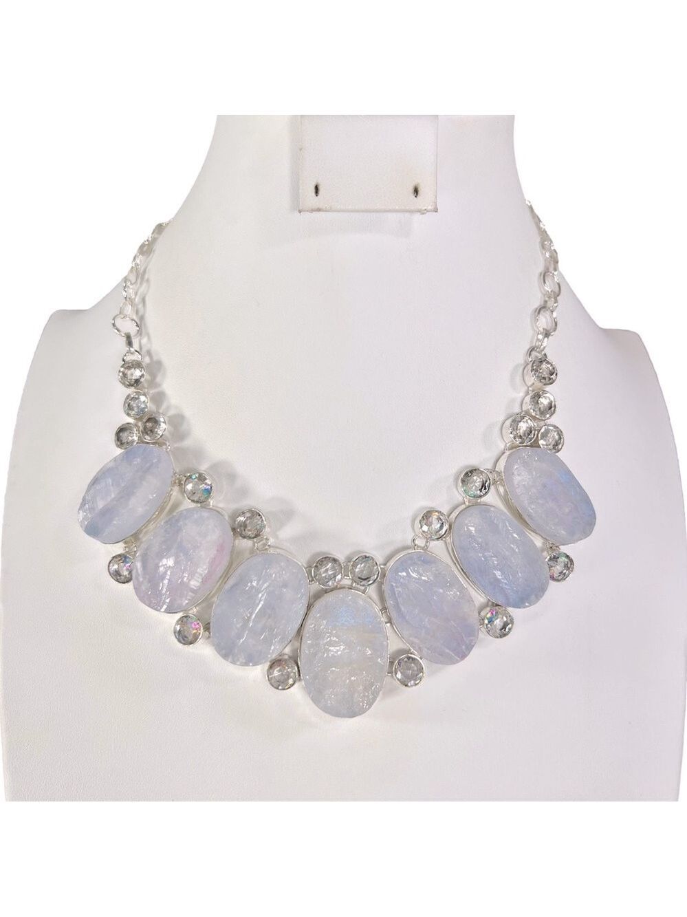 Icy Blue Rainbow Moonstone 925 Large Gemstone Necklace